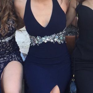 Navy blue halter prom dress